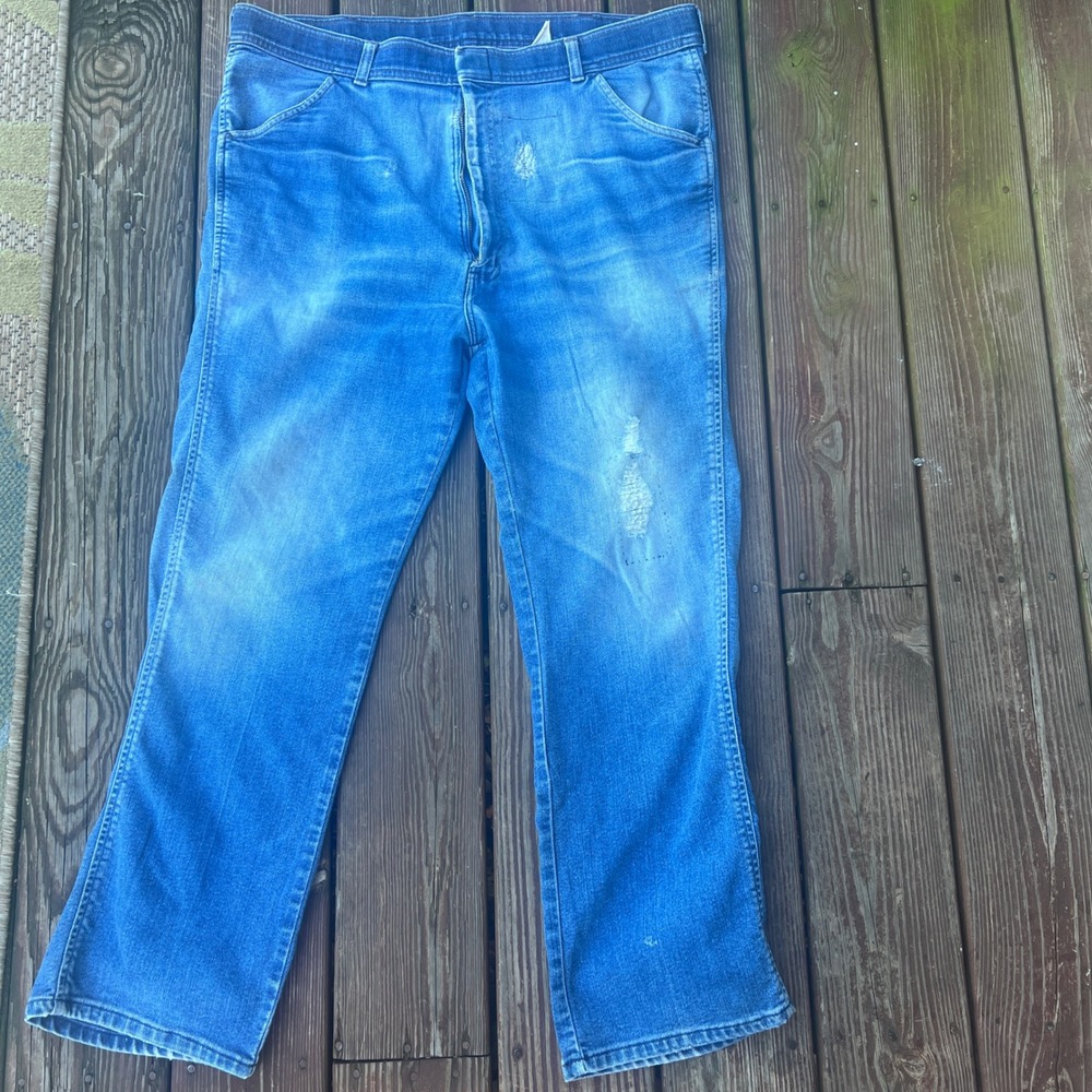 Vintage Mens Blue Distressed Straight Leg Jeans 40x28 repaired distressed